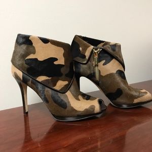 Michael Kors Kendra Camo Print Peep Toe Booties